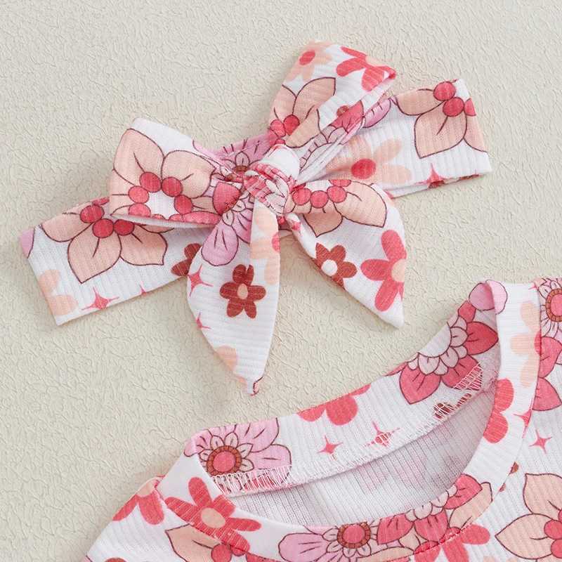 Clothing Sets Baby Girl Autumn Clothing Set Floral Print Crew Neck Long Sleeve Shirt Bell Bottoms Headband 3 Piece Outfit H241126