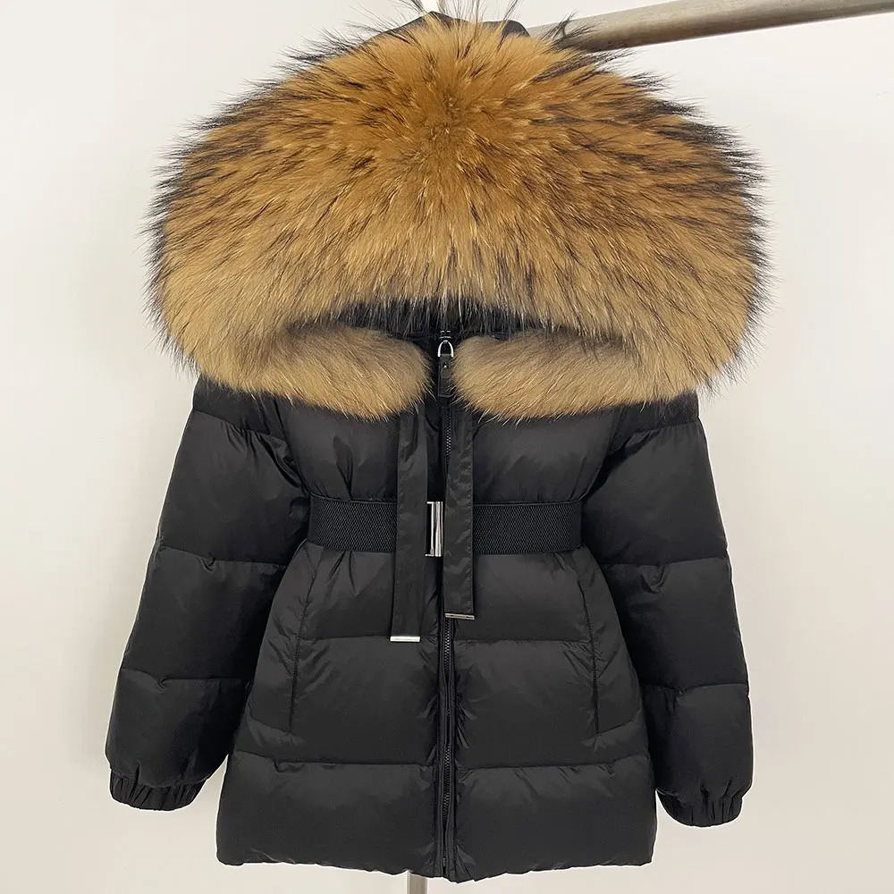 OFTBUY Huge Real Raccoon Fur Hooded 2024 Short Puffer Jacket Women 90 Duck Down Coat Winter Female Feather Parkas Waterproof 241120