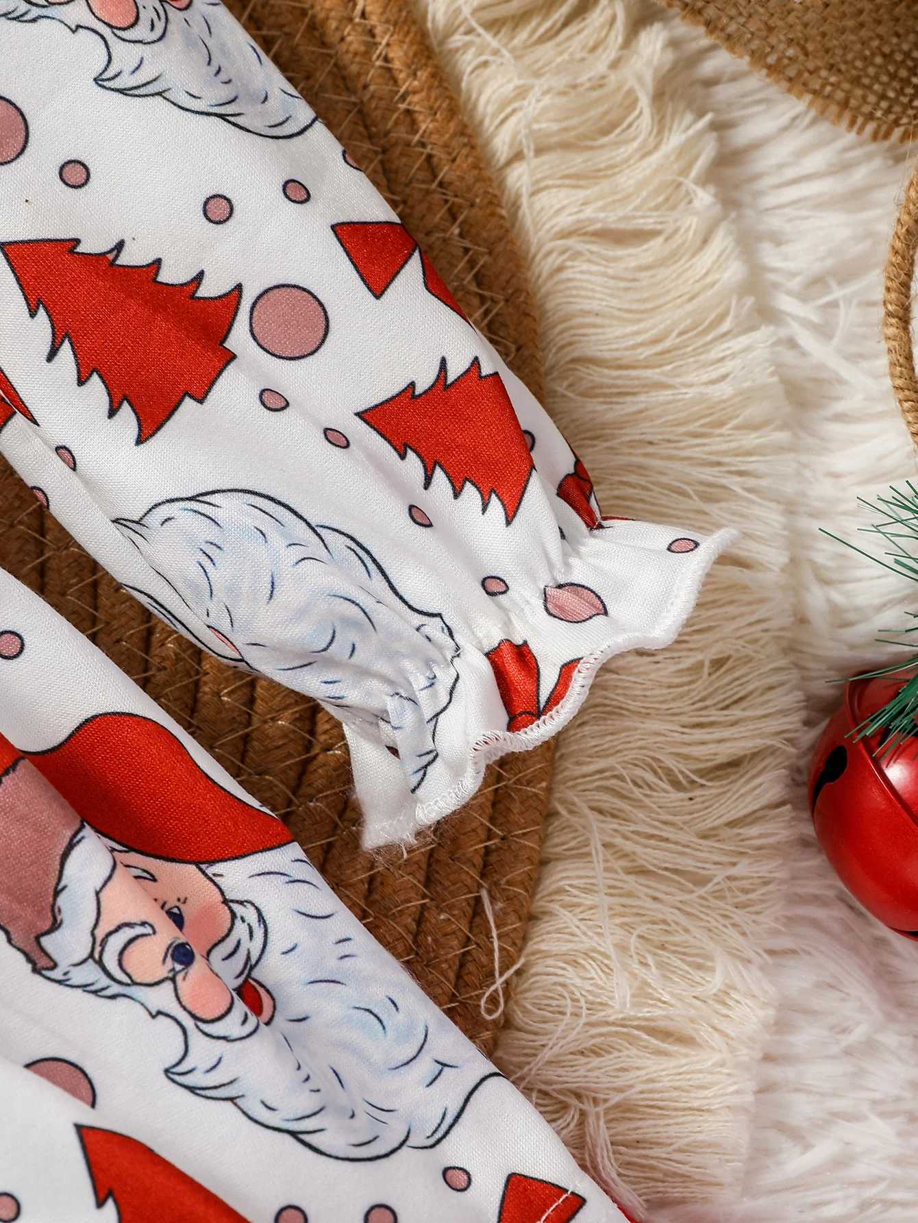 Clothing Sets 2Pcs Baby Girls Long Sleeve Print Santa Claus With Bow Top+ Solid Red Trousers Set For Christmas Outdoor Wear H241126