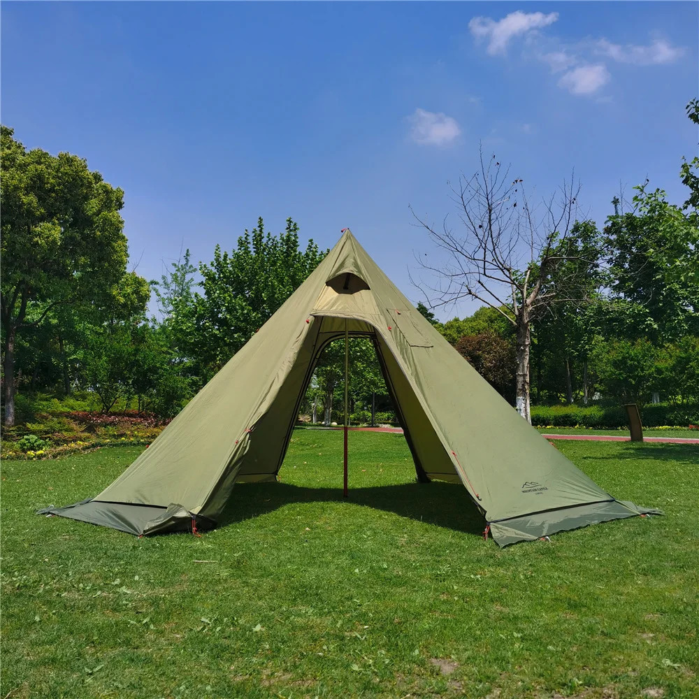 320/400 Big Camping Pyramid Tent 4 Season Ultralight Bushcraft Backpacking Tent Outdoor 210T Plaid Winter Tent with Snow Skirt 240416