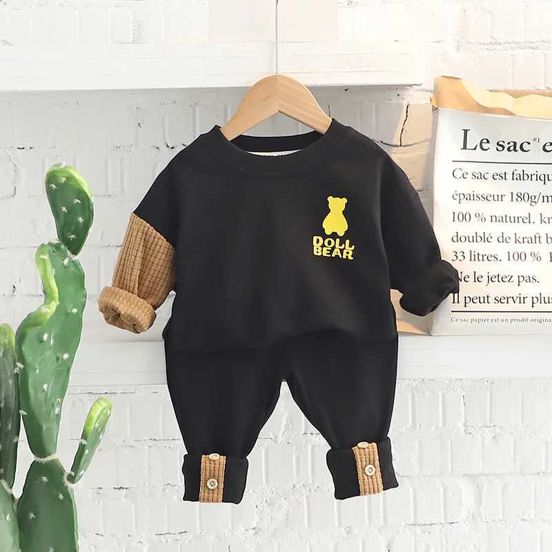 Clothing Sets Baby Boys Clothing Sets Embroidered Bear Girls Long Sleeve Casual Hoodie Sweatshirts + Pants 2Pcs Outfits for Kids Sport Suit H241126