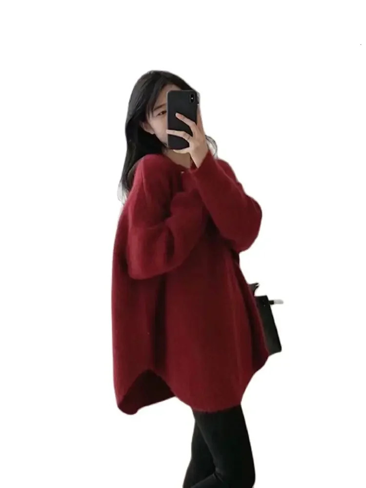 Raccoon wool knitted sweater for winter pregnant women loose jacket plus size pregnant women knitted floral jacket red 241126cj