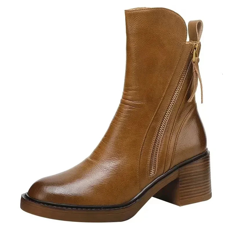 2024 Versatile Style Retro Ankle Boots High Heels Women Fashion Boot Rubber Leather Autumn Winter Womens Shoes 34 241126