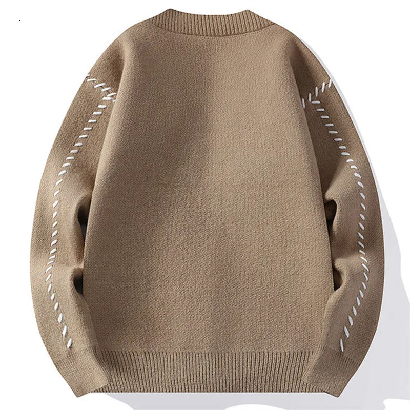 Autumn and winter V-neck knitted cardigan mens Harajuku patch work loose knitted sweater jacket mens fashionable casual streetwear 241125