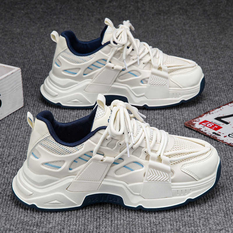 High Quality Spring mens shoes new drip plastic mesh breathable running sports dad shoes thick sole height increasing versatile casual shoes T241126