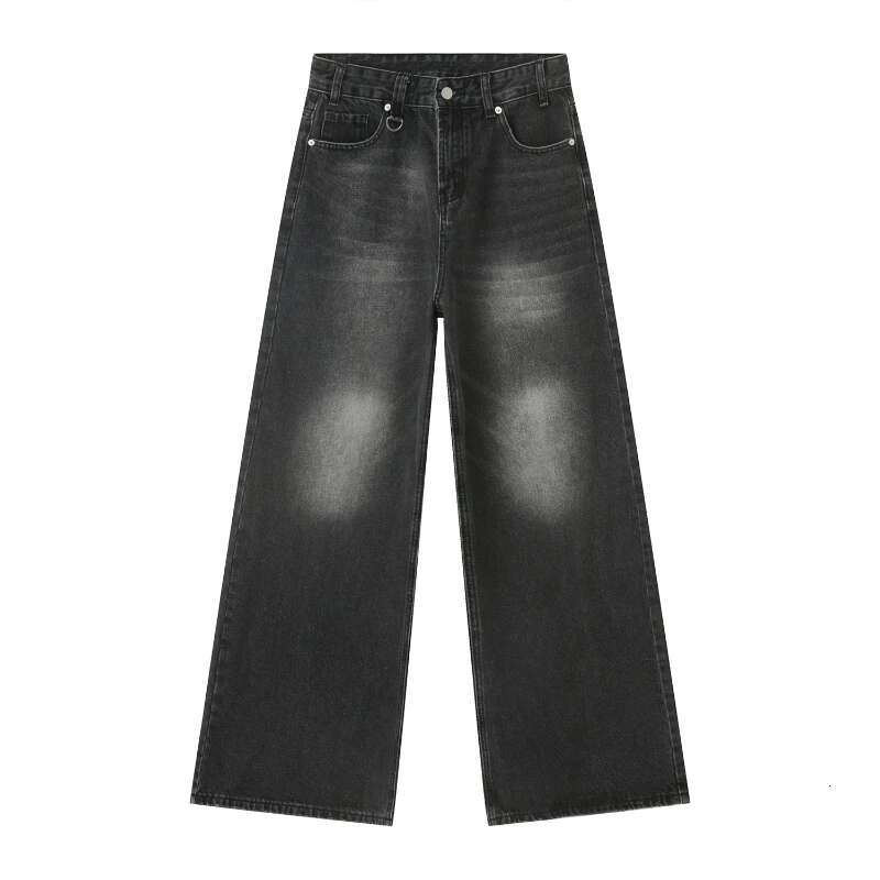 Rindu Streetwear Vintage Y2k Men's Jeans Black Baggy Trousers New Wide Leg Denim Hip Hop Haruku Distressed Straight Pants
