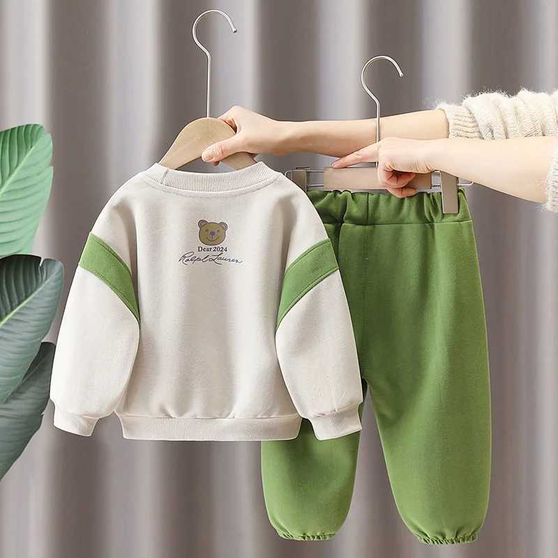 Clothing Sets Spring Autumn Baby Boys Clothing Set Cotton Cartoon Bear Pullover Top + Pants 2Pcs Suit For Kids Casual Outfits Child Tracksuits H241126