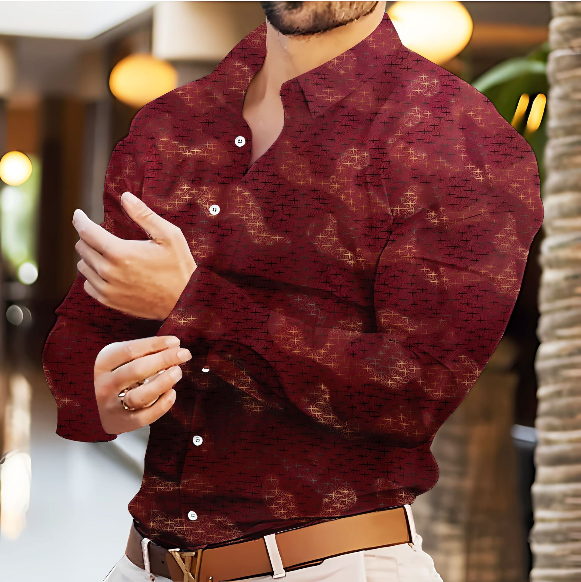 Mens fashion star blouse hot gold printed casual long sleeved shirt Chemises hommes Man Shirts causal designer shirt for men plus size high quality to