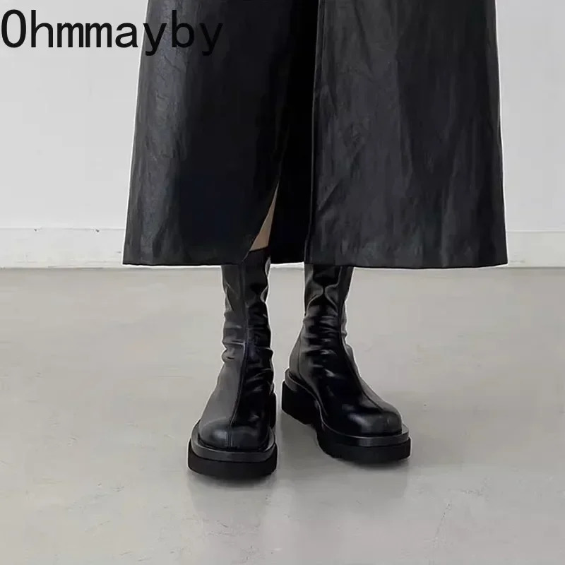 Chunky Heel Women Elastic Short Boots Fashion Back Zippers Shoes Autumn Winter Platform Flats Ladies Ankle Booties 241114