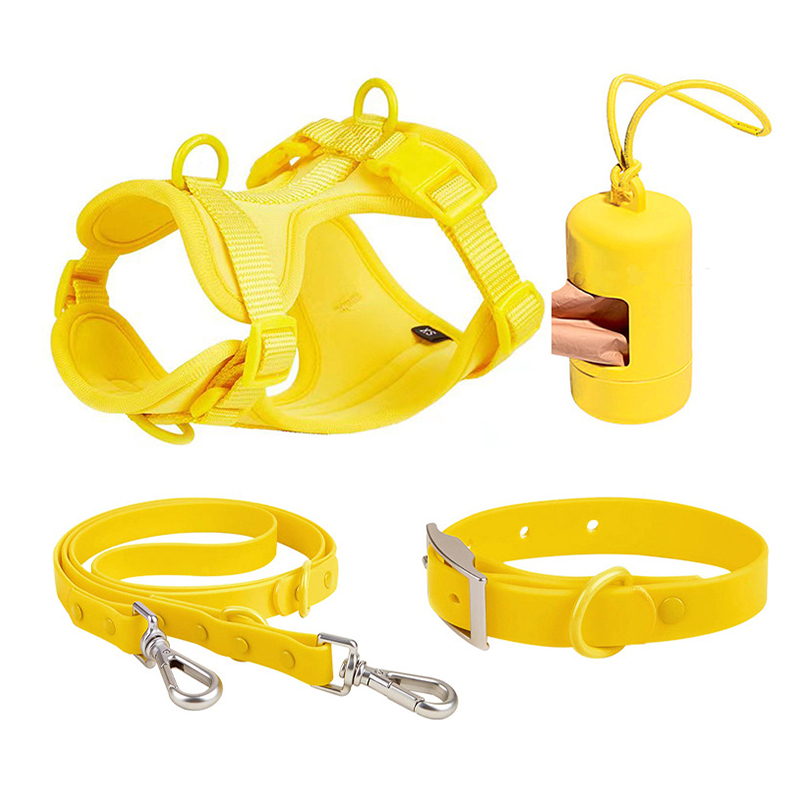 Custom Logo Luxury Dog Collar Pet Walk Kit Leashes Adjustable Waterproof Neoprene Soft PVC Silicone Dog Harness and Leash Set