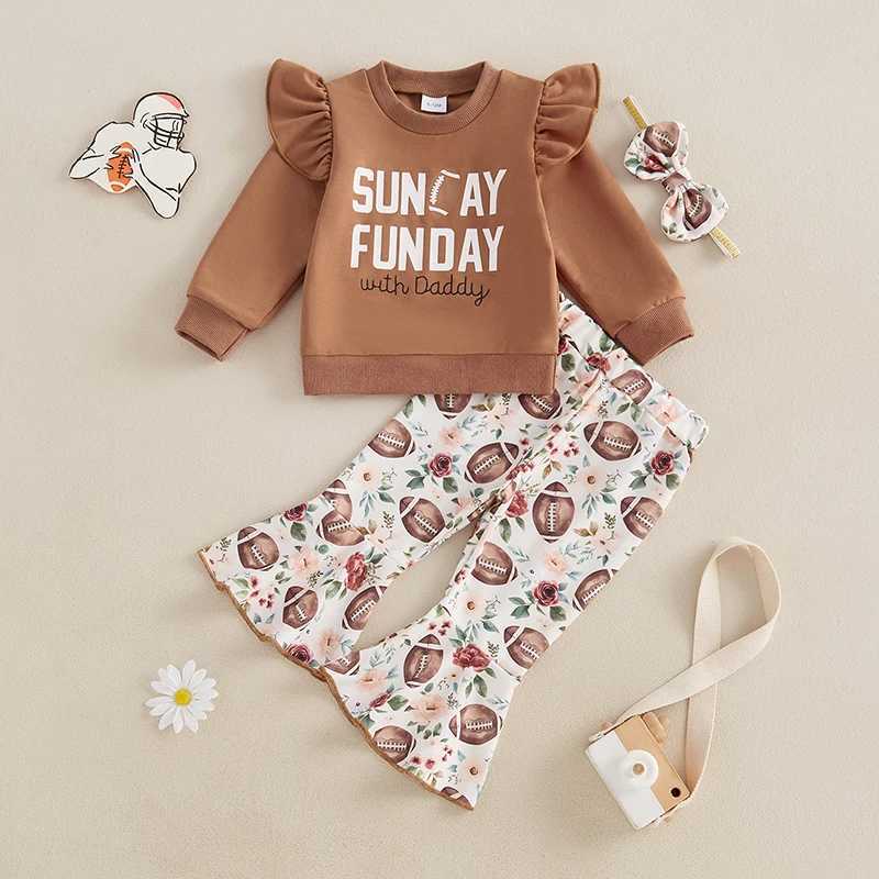 Clothing Sets Kids Baby Girls 3Pieces Fall Outfits Fashion Ruffle Long Sleeve Sweatshirt+Football Flower Print Pants+Hairband Girl Sets H241126