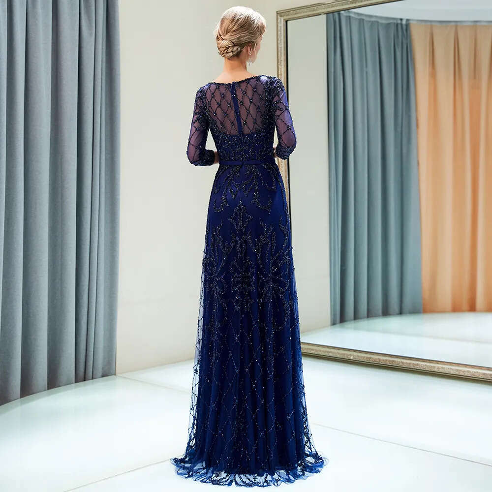 Tulle Long Evening Mermaid Beaded 2019 Half Sleeves Sequins Or Length Formal Party Prom Dresses 100% Real Image Cps1181 Lz0304