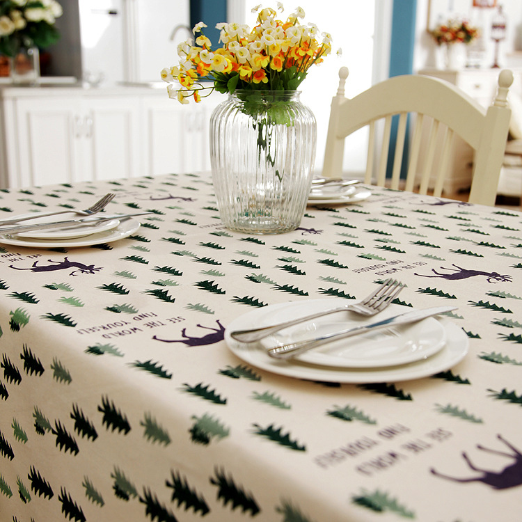 2025 Cartoon Pine Tree Deer Print Tablecloth