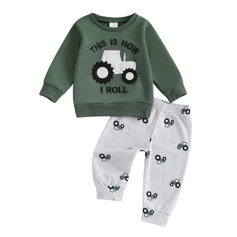 Clothing Sets Cute Baby Boys Autumn Clothes Sets Tractor Print Long Sleeve Sweatshirt with Sweatpants Infant Toddler boys Tracksuits Set H241126