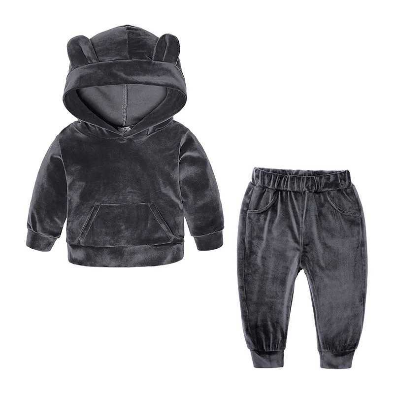 Clothing Sets New Spring Boys Clothing Sets Children Hooded Sweatshirt Pants Suits Baby Outfit Toddler Girls Covering Kid Velvet Warm Costume H241126