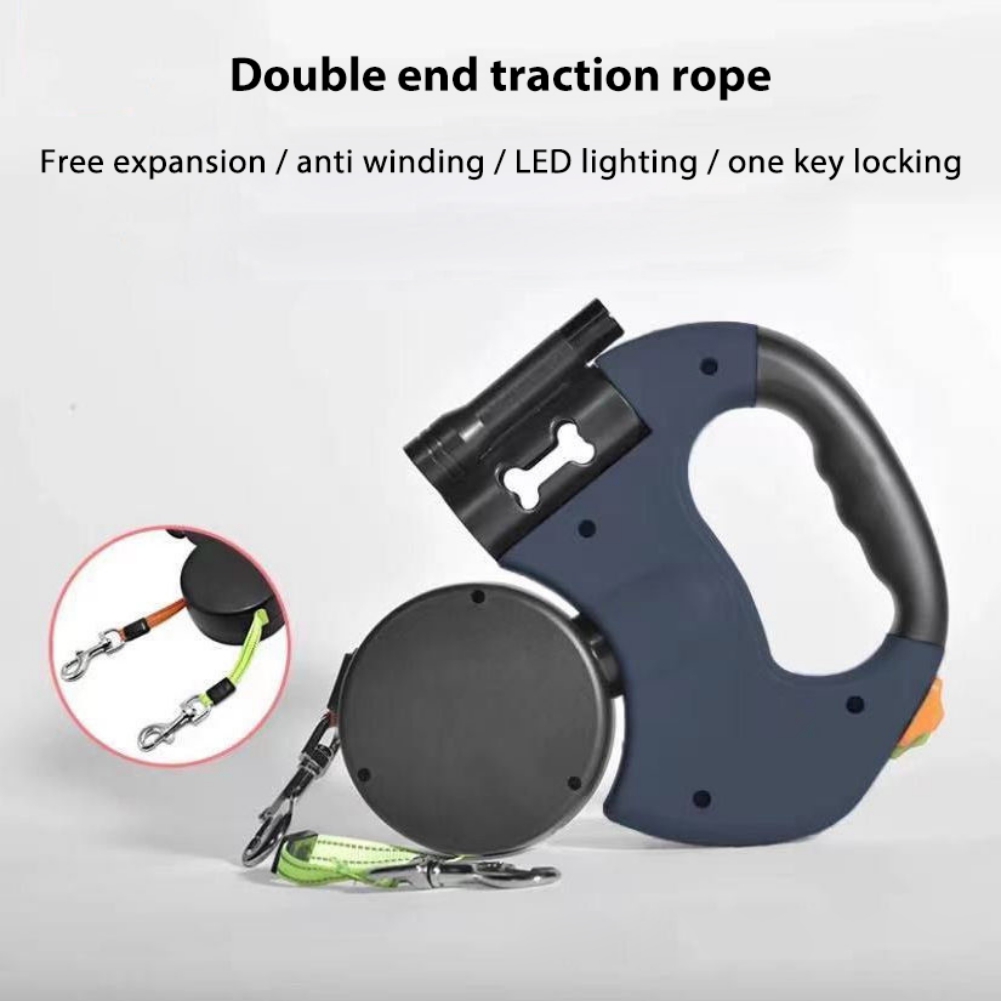 Retractable Waterproof Automatic Extendable Double Pet Dog Training Lead Dual Leash for Walking and Running
