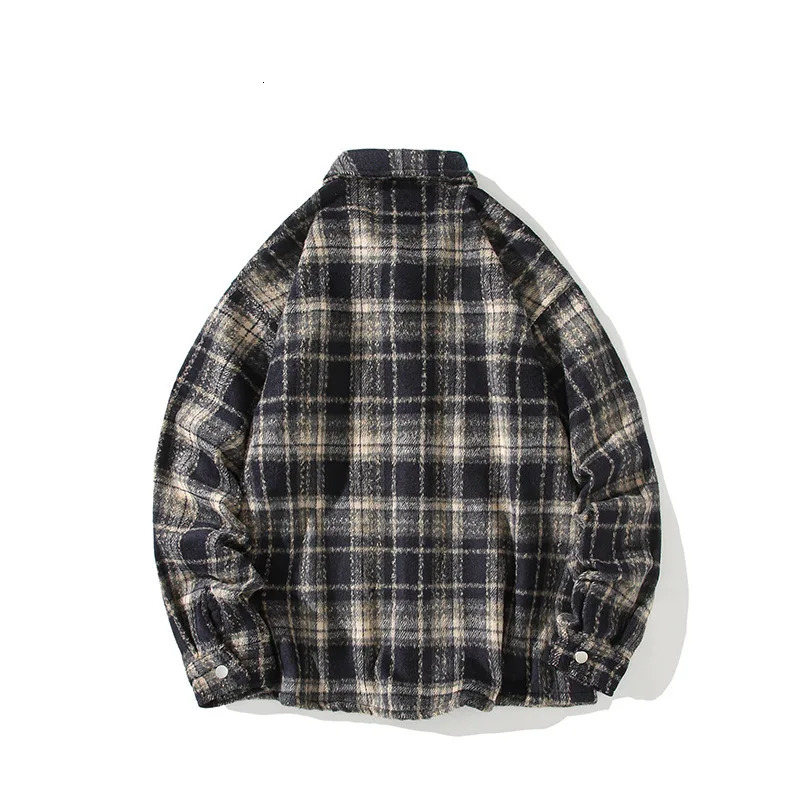 Autumn and winter American retro mens wool long sleeved loose plain shirt jacket couple jacket 241126