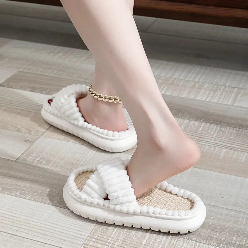Womens Spring/Autumn Family Slide Open Toe Cross with Linen Sole Indoor Slide Linen Sole Bathroom Slide 241126