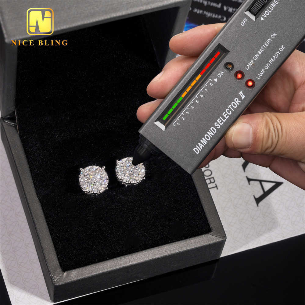 Men Style Stocks Pass Diamond Tester GRA Certified Iced Out 925 Silver Jewelry VVS Moissanite Stud Earrings