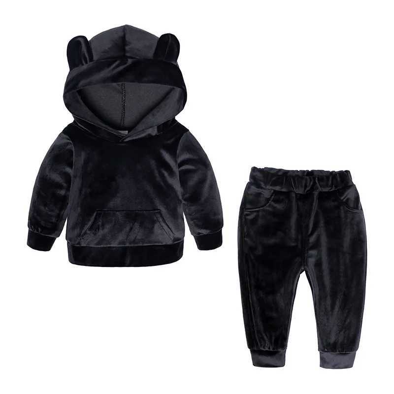 Clothing Sets New Spring Boys Clothing Sets Children Hooded Sweatshirt Pants Suits Baby Outfit Toddler Girls Covering Kid Velvet Warm Costume H241126