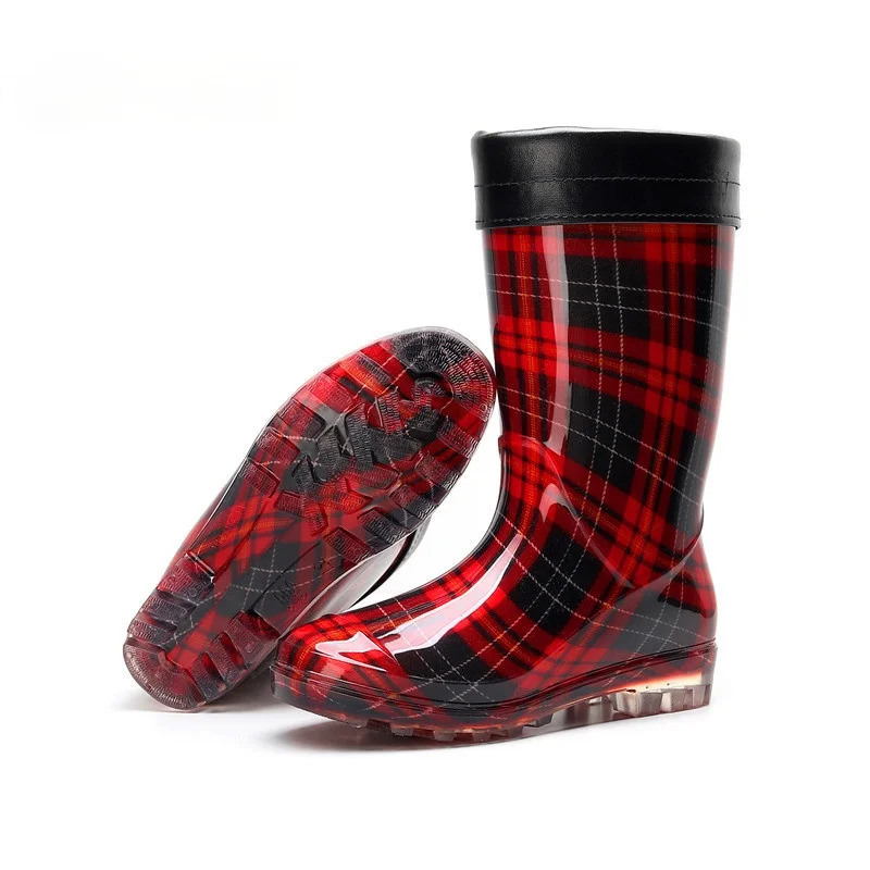 Comemore Warm Rain Shoes Womens Striped Fashion Water Shoes Plush Rubber High Rain Boots Womens Winter Galoshes Red Free Delivery 241126