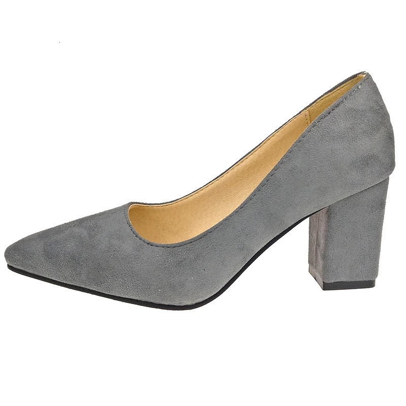 Aphixta Shoes Square Heel Women Pointed Toe Pumps Fashion Gray High Heels Flock Leather Black Party Shoes Plus Big size 47 48 50 241126