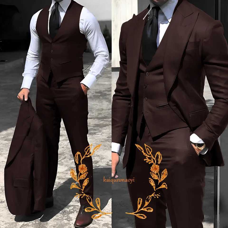 Grey business mens 3-piece jacket pants vest formal office uniform slim and elegant mens clothing XS-5XL X241126 - view 7