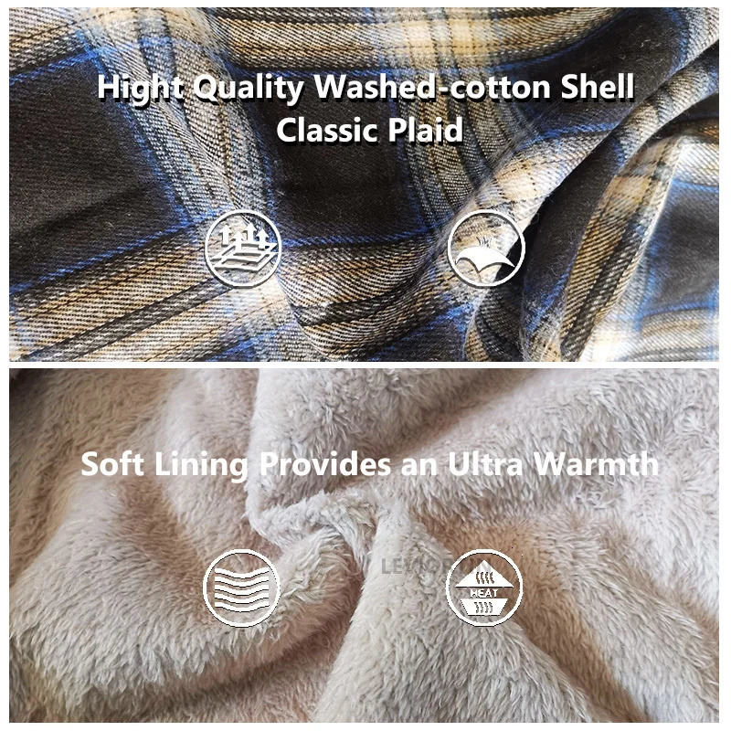 Winter mens flannel plain button up long sleeved shirt Sherpa fashion wool lining keeps warm mens classic shirt jacket 241126