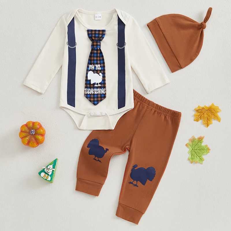 Clothing Sets Thanksgiving Baby Boy Outfit with Plaid Shirt Suspender Pants and Bowtie Set Fall 3 Piece Clothes for Infants H241126