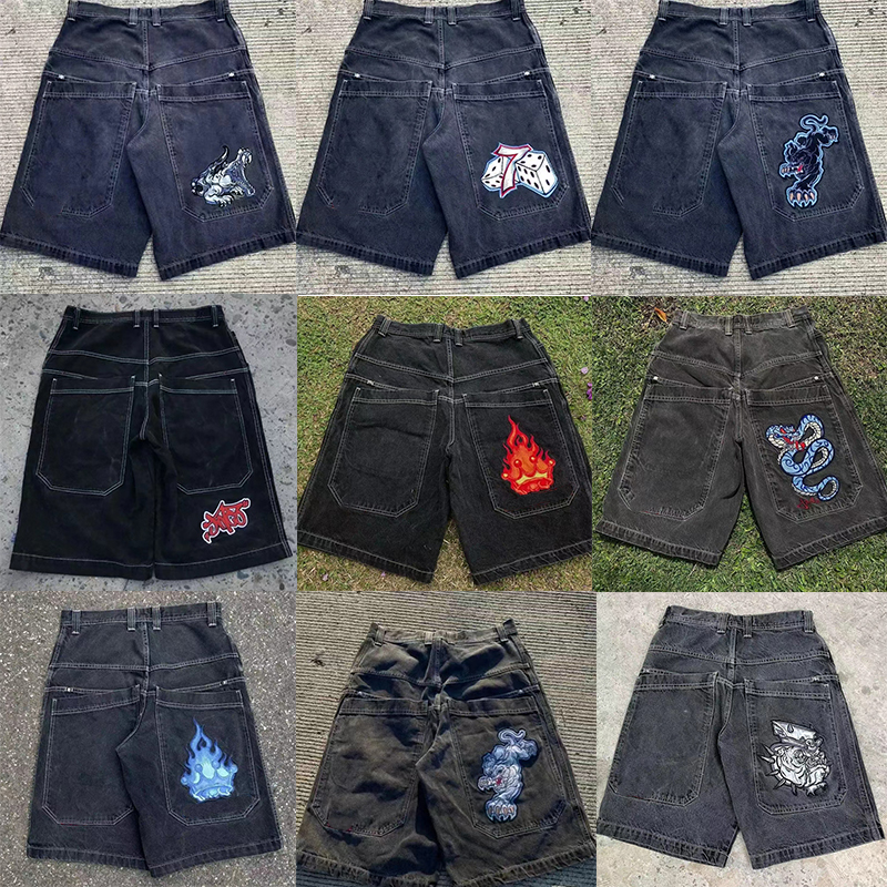 Mens shorts JNCO Shorts Y2K Hip Hop Pocket Baggy Denim Gym Jeans Shorts Men Women Summer New Harajuku Gothic Men Basketball Shorts Streetwear