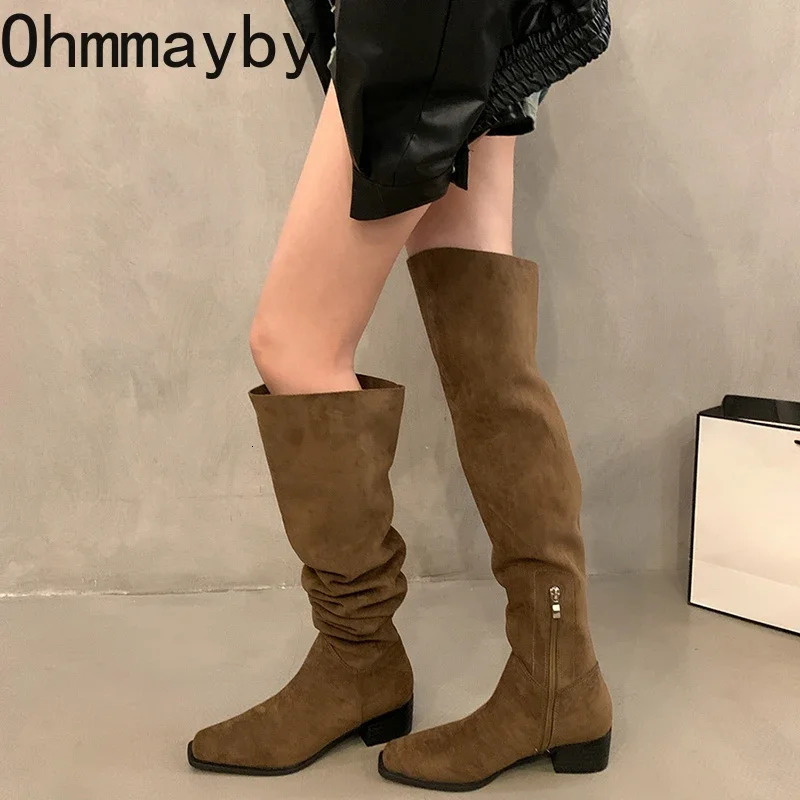 er Square Heel Stretch Women Over The Knee High Boots Autumn Winter Ladies Concise Long Botas De Mujer 241114