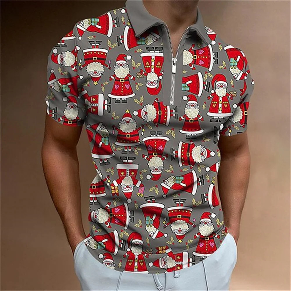 Zip up Christmas Mens Polo Shirts Big Size Male Autumn Pullover Man Zipper Short Sleeve Shirts High Quality in Sweatshirt 241126