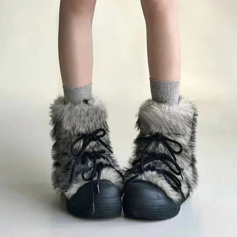Fur Women Snow Ankle Boots Flats Platform Warm Shoes Woman er Winter Trend Plush Casual Cozy Sneakers Botas Mujer 241126