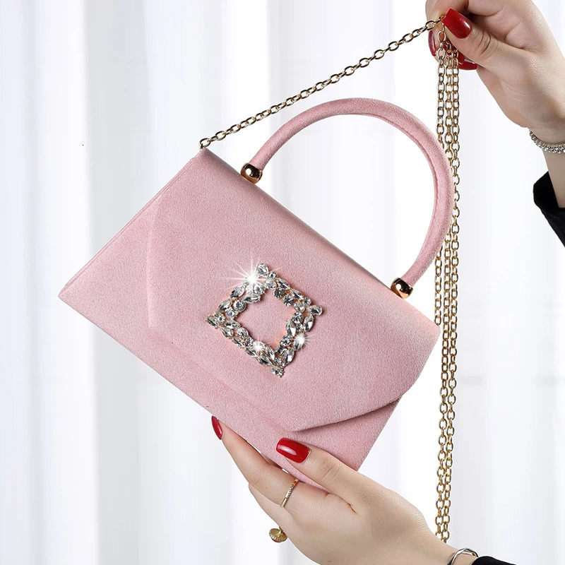 Womens Handbag Velvet Allmatching Evening Bag Shiny Rhinestone Party Crossbody with Chain Elegant Shoulder 241125