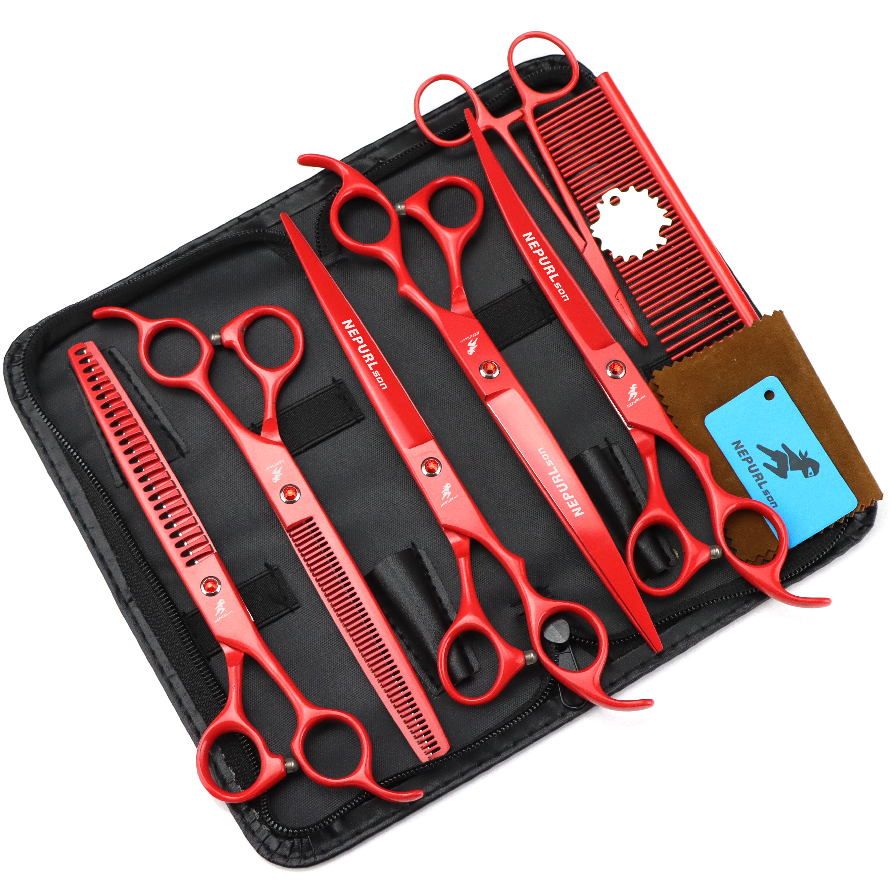 8.0 inch red Animal Shaped Scissors Pet Grooming Scissors Pet Fishbone Teeth 5 scissors set