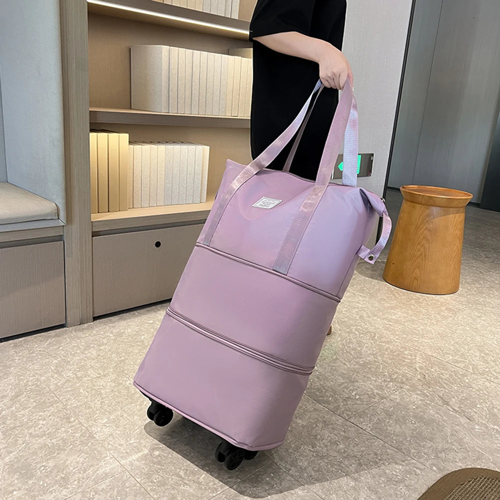 Folding Luggage Bags Expandable Rolling Duffle Pack with Wheel Large Capacity Oxford Clot Dry-Wet Separation Outdoor Weekend Bag 241114