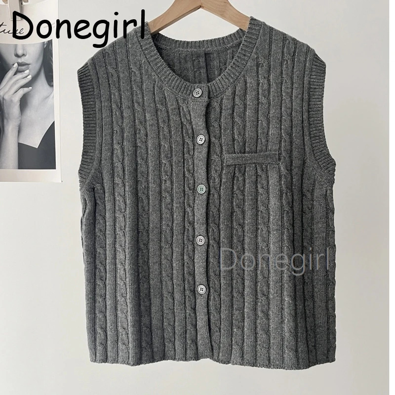 Donegirl Autumn Twisted Knitted Tank Top Open Fleece Womens Sleeveless Crop Sweater Top Fashion Button Knitted Fabric 241126