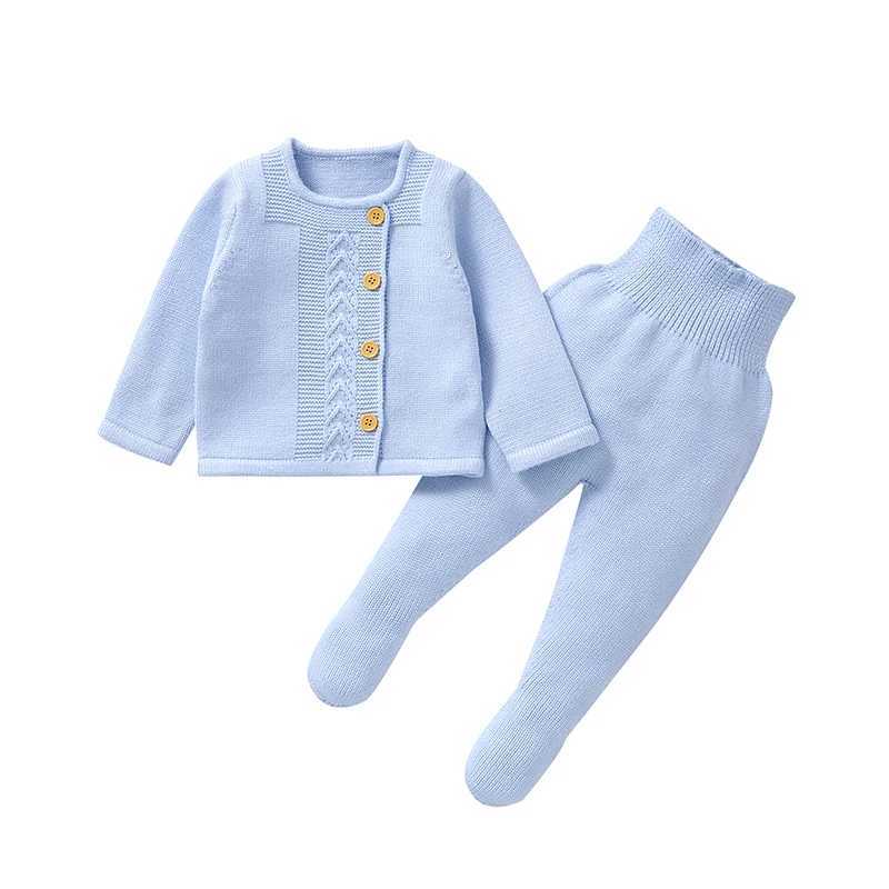 Clothing Sets Winter Baby Girls Pure Color Outfits Autumn Infant Pink Long Sleeve Knit Sweaters Coats+Trousers Clothes Sets Toddler 2pcs Suits H241126