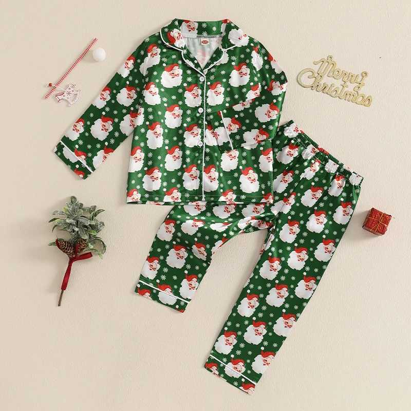 Clothing Sets Kids Girls Boys Christmas Pajamas Set Fall Winter Santa Print Shirts Tops and Long Pants 2 Pieces Loungewear Sleepwear for 3-7Y H241126