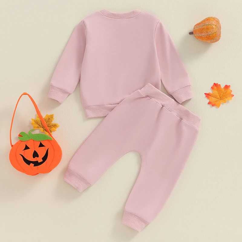 Clothing Sets Girls Halloween Outfit Long Sleeve Pumpkin Print Tops Solid Color Leggings Sets Cute Costume for Kids Party Wear H241126
