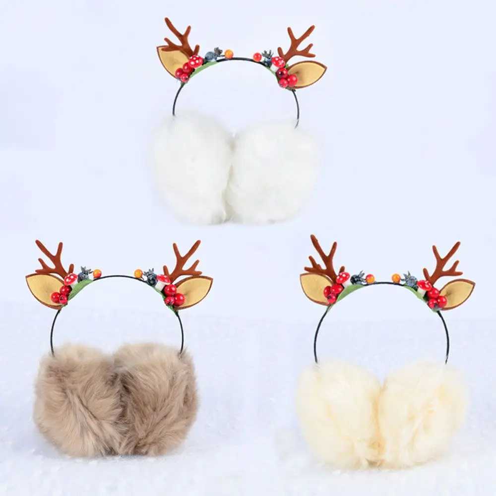 Elk Earmuff Christmas Antlers Berry Earmuff Cold Protection Woman Ear Cover Plush Earmuffs Winter Warm Earfl GiftsXJ241126
