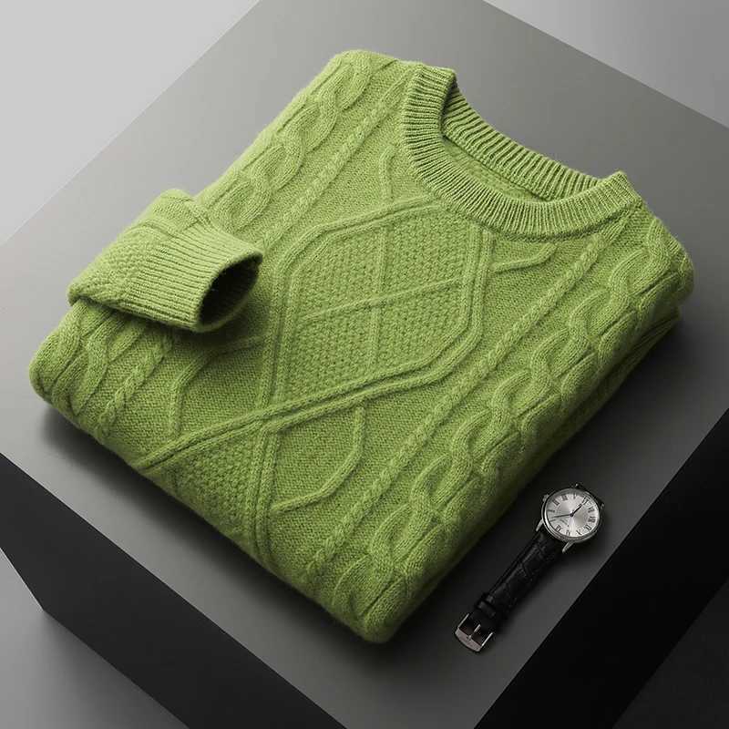 Winter New Mens 100% Wool Cashmere Sweater Thick Zipper O-Collar Jacquard Solid Bottom Sweater Warm Plus Knitted Jacket Top X241126