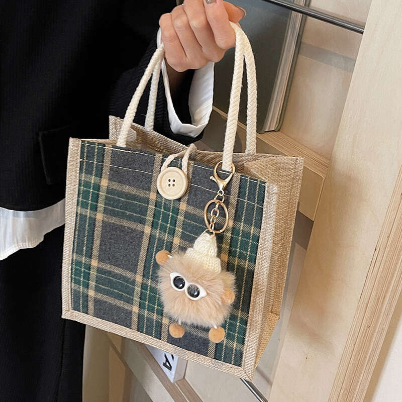 Office portable 2024 fashionable linen canvas for women Instagram stylish versatile single shoulder tote bag