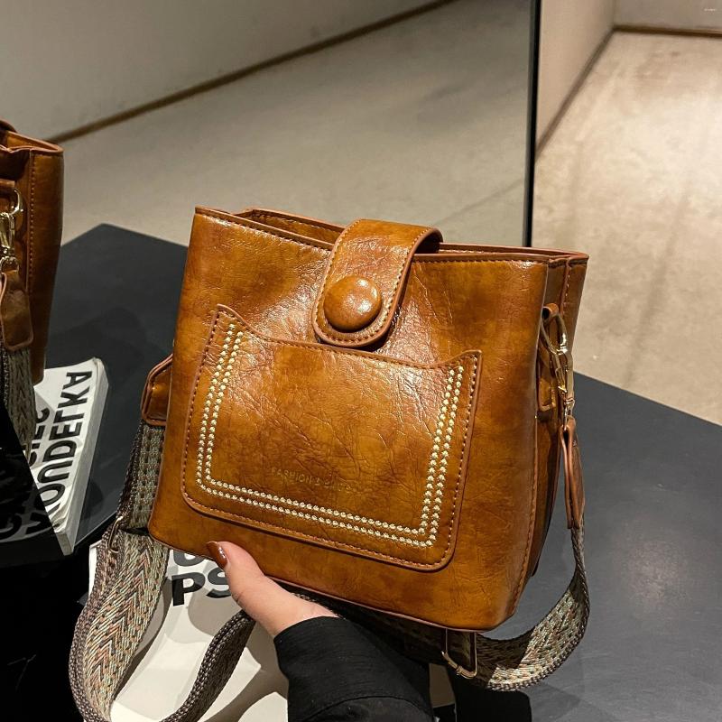 Totes Vintage Simple PU Leather Bucket Crossbody Bags For Women Handbagt Lady Black Shoulder Bag zhanyishengli