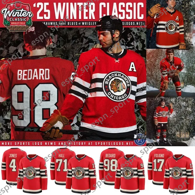 Blackhawks Bedard Red 2025 Winter Classic Jersey Ryan Donato Frank Nazar Nick Foligno Taylor Hall Teuvo Teravainen Seth Jones Bertuzzi Mikheyev Commesso Jerseys