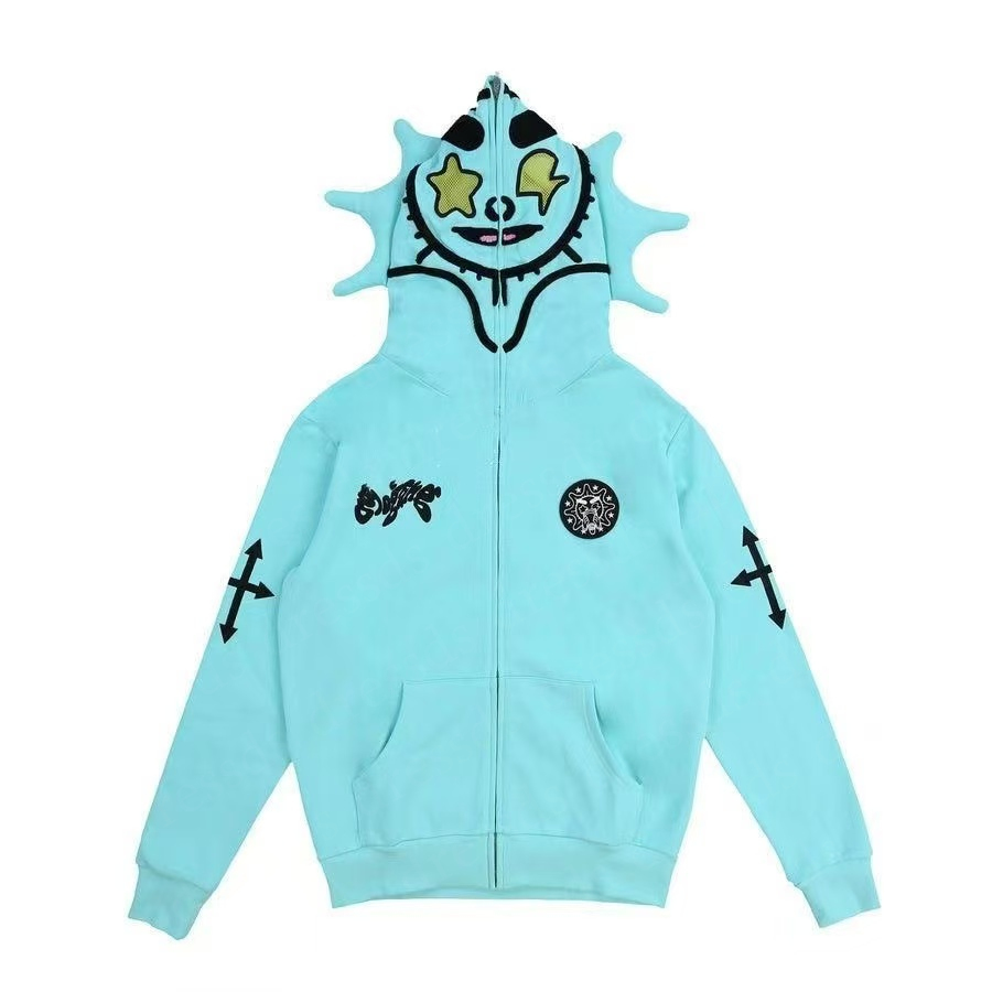 2024 Hot Fast Glo Gang Y2K Style Full-Zip High Street Inspired Hoodie with 3D Printed & Skull Design for Men Women -Bold Graphics and Long Sleeve