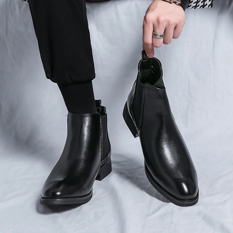 Martin boots short pointed English and cashmere Chelsea boots for men simple leather high-top business dress shoes 241114