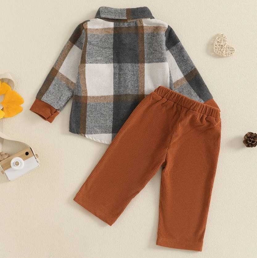 Clothing Sets 1-5Y Kids Boy Fall Winter Outfits Classic Long Sleeve Plaid Print Shirt Jacket Corduroy Pants Set Fashion Boys Autumn Clothes H241126