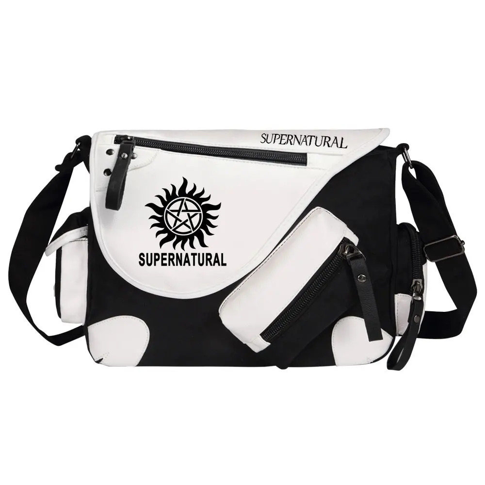 Supernatural Evil SPN Womens Canvas Casual Zipper Mens Shoulder Bag Cross Body Bag Boys and Girls rens School Bag Letter Making Bag 241121