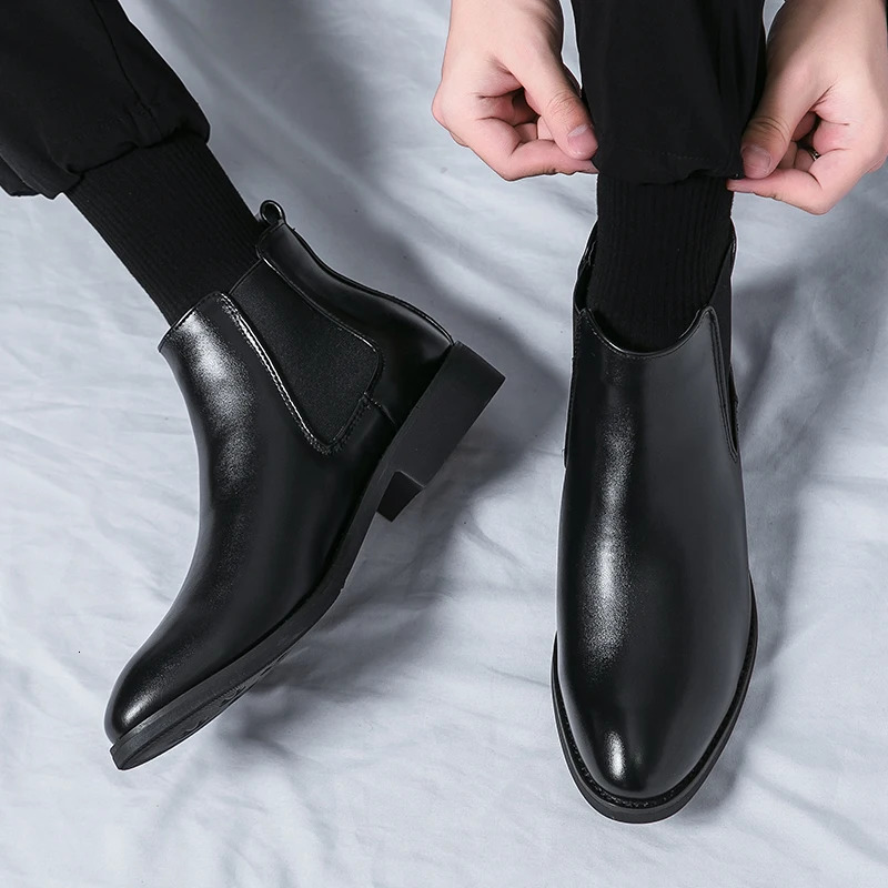Martin boots short pointed English and cashmere Chelsea boots for men simple leather high-top business dress shoes 241114